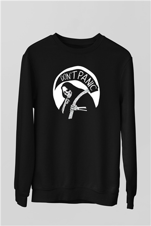 Dont Panic Temalı Baskılı Unisex Siyah  Sweatshirt