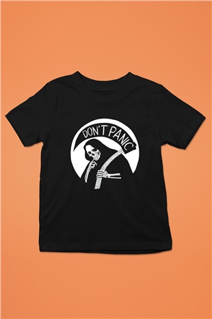 Dont Panic Temalı Baskılı Unisex Siyah  Çocuk Tişört