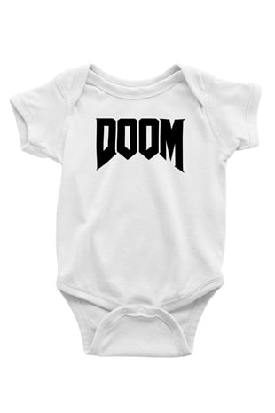 Doom Baskılı Beyaz Unisex Bebek Body - Zıbın