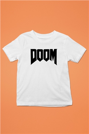 Doom Baskılı Beyaz Unisex Çocuk Tişört