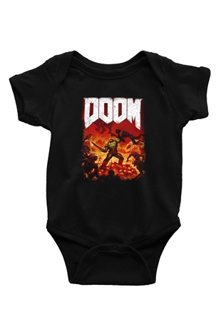 Doom Baskılı Siyah Bebek Body - Zıbın