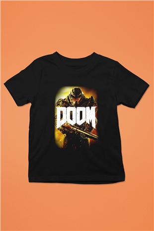 Doom Baskılı Siyah Unisex Çocuk Tişört