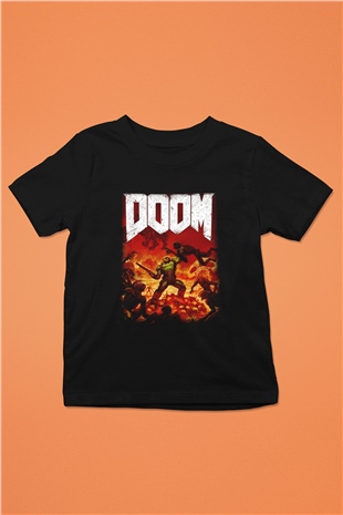 Doom Baskılı Siyah Unisex Çocuk Tişört