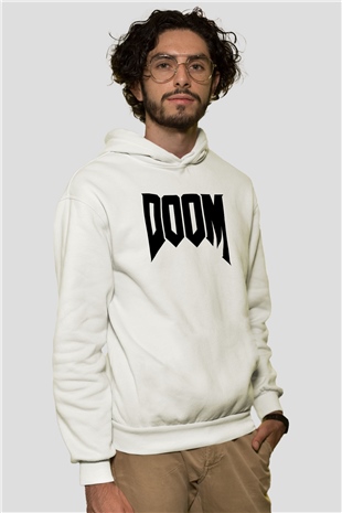 Doom Beyaz Unisex Kapşonlu Sweatshirt