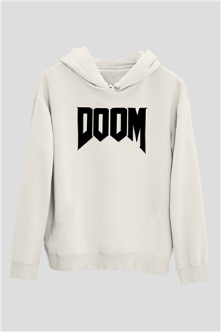 Doom Beyaz Unisex Kapşonlu Sweatshirt