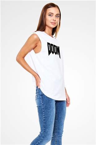 Doom Beyaz Unisex Kolsuz Tişört