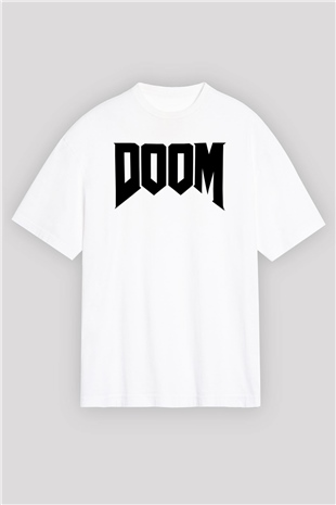 Doom Beyaz Unisex Oversize Tişört T-Shirt