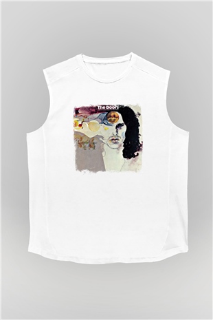 Doors Baskılı Unisex Beyaz Kolsuz Tişört