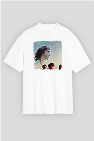 Doors Baskılı Unisex Beyaz Oversize Tişört