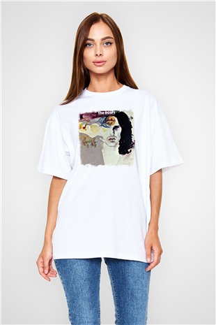 Doors Baskılı Unisex Beyaz Oversize Tişört