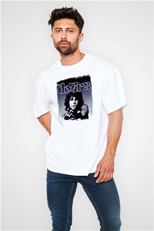 Doors Baskılı Unisex Beyaz Oversize Tişört