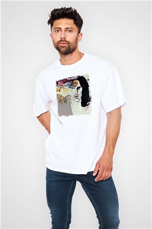 Doors Baskılı Unisex Beyaz Oversize Tişört