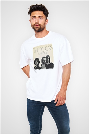 Doors Baskılı Unisex Beyaz Oversize Tişört