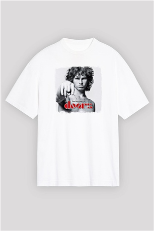 Doors Baskılı Unisex Beyaz Oversize Tişört