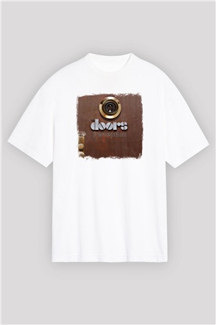 Doors Baskılı Unisex Beyaz Oversize Tişört