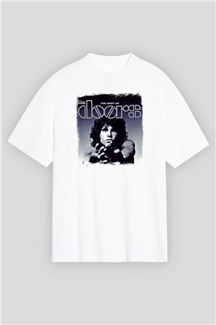 Doors Baskılı Unisex Beyaz Oversize Tişört