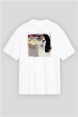 Doors Baskılı Unisex Beyaz Oversize Tişört