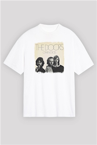Doors Baskılı Unisex Beyaz Oversize Tişört