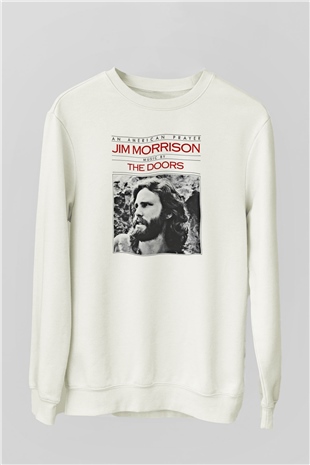 Doors Baskılı Unisex Beyaz Sweatshirt