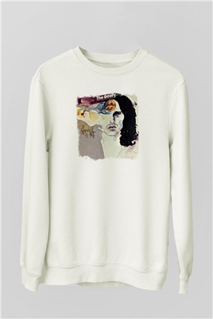 Doors Baskılı Unisex Beyaz Sweatshirt