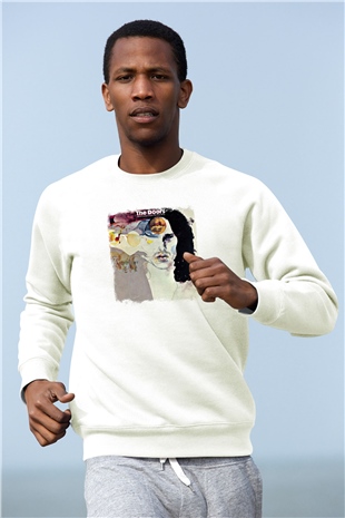 Doors Baskılı Unisex Beyaz Sweatshirt