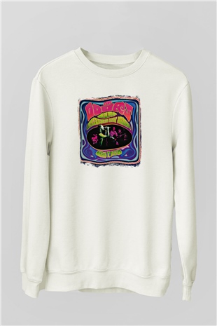 Doors Baskılı Unisex Beyaz Sweatshirt