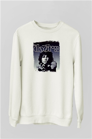Doors Baskılı Unisex Beyaz Sweatshirt