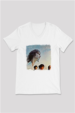 Doors Baskılı Unisex Beyaz V Yaka Tişört