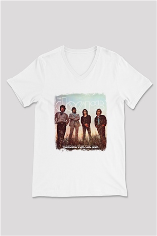 Doors Baskılı Unisex Beyaz V Yaka Tişört