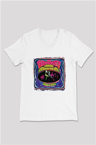 Doors Baskılı Unisex Beyaz V Yaka Tişört