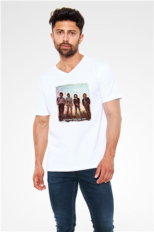 Doors Baskılı Unisex Beyaz V Yaka Tişört