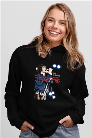 Doors Baskılı Unisex Siyah Hoodie