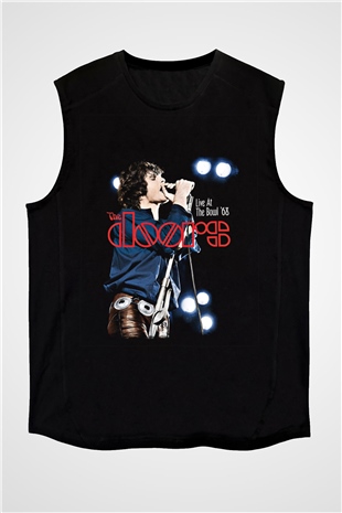Doors Baskılı Unisex Siyah Kolsuz Tişört
