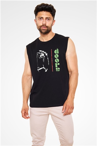 Doors Baskılı Unisex Siyah Kolsuz Tişört