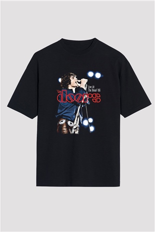 Doors Baskılı Unisex Siyah Oversize Tişört