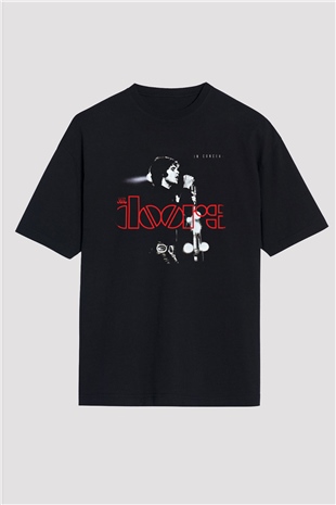 Doors Baskılı Unisex Siyah Oversize Tişört