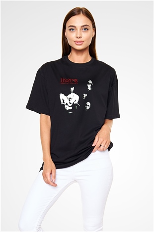 Doors Baskılı Unisex Siyah Oversize Tişört