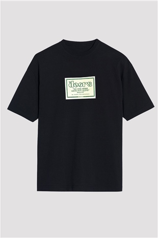 Doors Baskılı Unisex Siyah Oversize Tişört