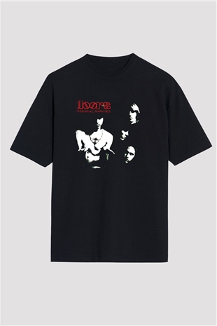 Doors Baskılı Unisex Siyah Oversize Tişört