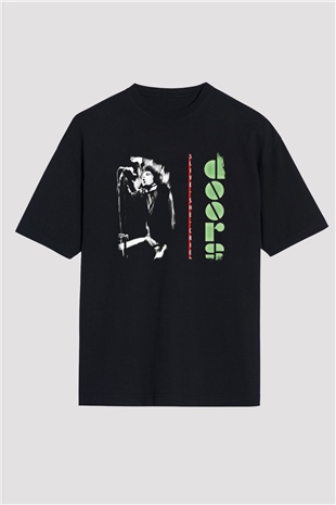 Doors Baskılı Unisex Siyah Oversize Tişört
