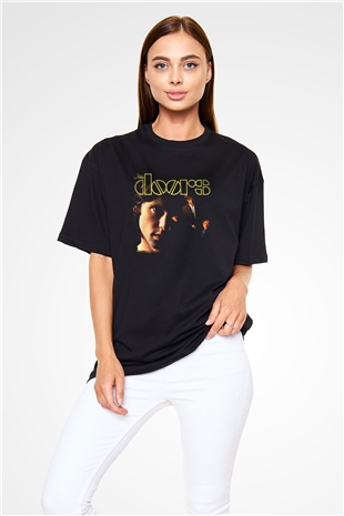 Doors Baskılı Unisex Siyah Oversize Tişört