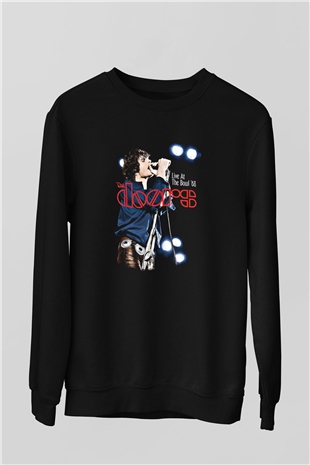 Doors Baskılı Unisex Siyah Sweatshirt