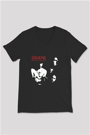 Doors Baskılı Unisex Siyah V Yaka Tişört