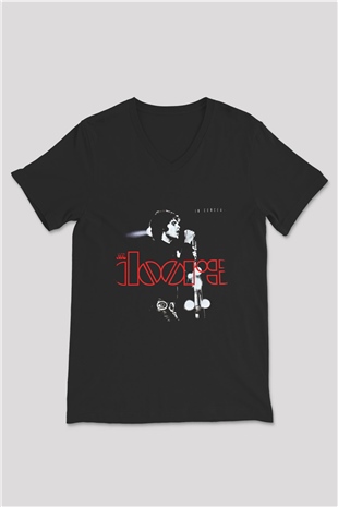 Doors Baskılı Unisex Siyah V Yaka Tişört