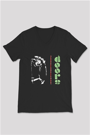 Doors Baskılı Unisex Siyah V Yaka Tişört