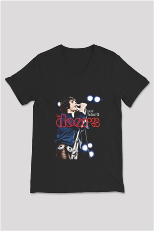 Doors Baskılı Unisex Siyah V Yaka Tişört