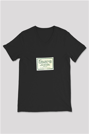 Doors Baskılı Unisex Siyah V Yaka Tişört