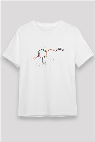 Dopamin Kimyasal Formülü Baskılı Unisex Beyaz Tişört - Tshirt