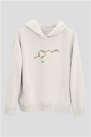 Dopamin Kimyasal Formülü Baskılı Unisex Ekru Hoodie