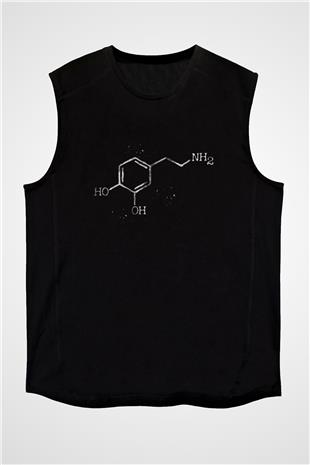 Dopamin Kimyasal Formülü Baskılı Unisex Kolsuz Siyah Tişört - Tshirt